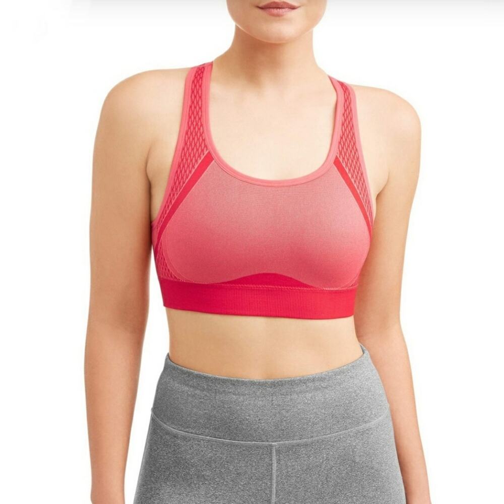 Avia Active Medium Impact Seamless Molded Cup Sports Bra Coral Silk Size Small